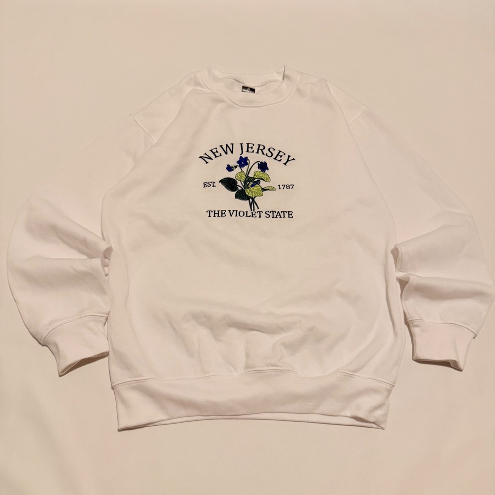 Brosfash Sweatshirt Women Small White New Jersey The Violet State Floral BF011